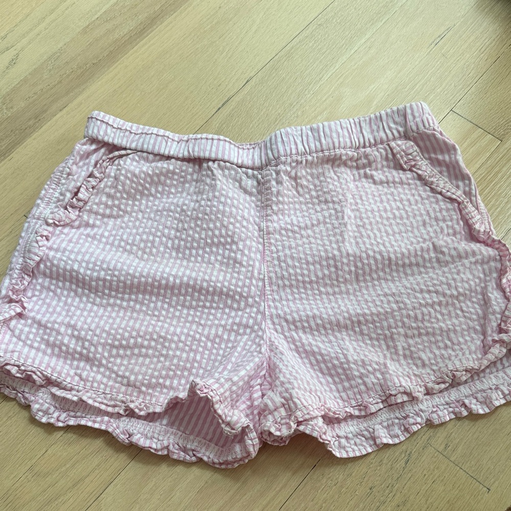 Classic Prep Pink Seersucker Ruffle Hem Lounge Shorts Great Condition
